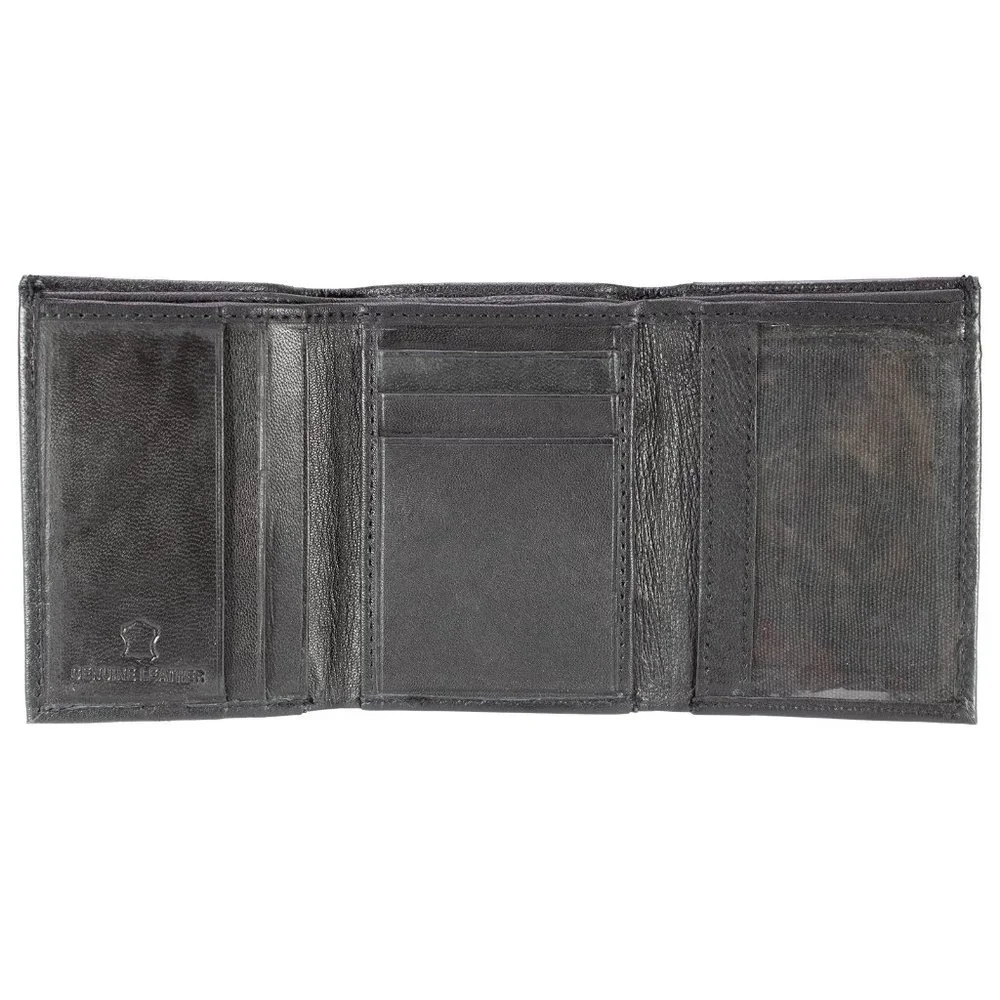 Men Black Lambskin Leather Trifold Wallet